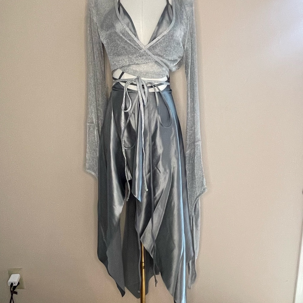 Dolls Kill - Darker Waves Metallic Silver Tye Dress NWT